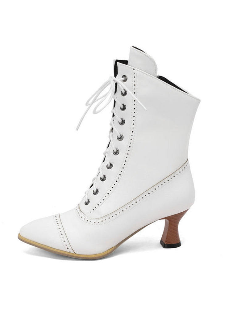 Stivali vintage in pelle con lacci e tacco a gattino