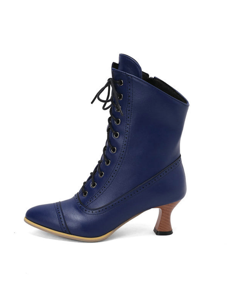Stivali vintage in pelle con lacci e tacco a gattino