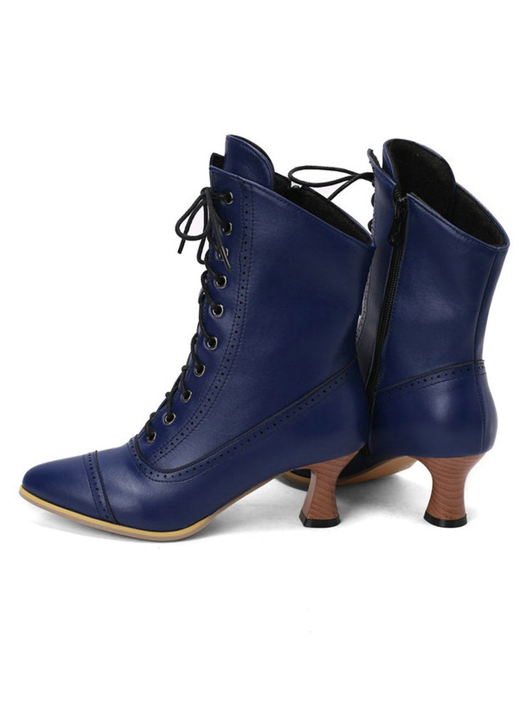 Stivali vintage in pelle con lacci e tacco a gattino