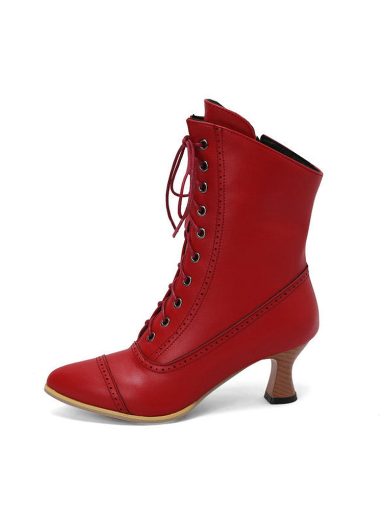 Stivali vintage in pelle con lacci e tacco a gattino