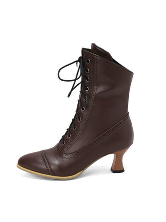 Stivali vintage in pelle con lacci e tacco a gattino
