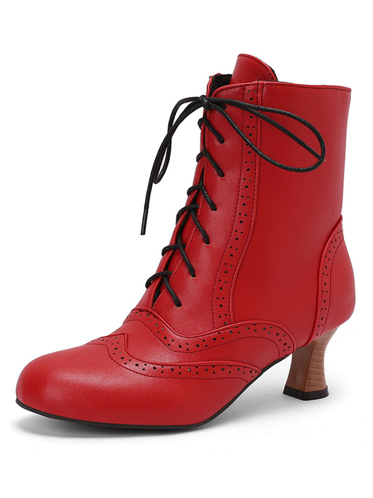 Stivali vintage in pelle con tacco a gattino