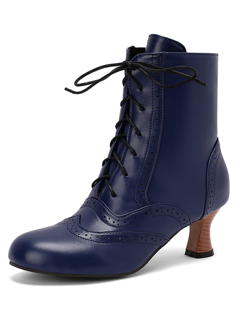 Stivali vintage in pelle con tacco a gattino