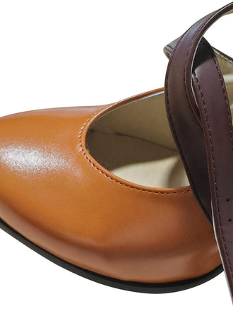 Scarpe con tacco grosso color block con cinturino incrociato marrone