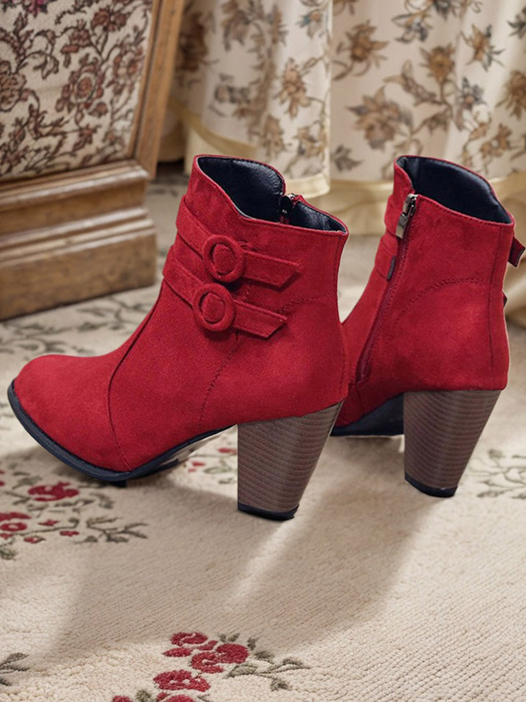 Stivali con tacco alto in flanella vintage bordeaux