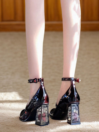 Scarpe con tacco alto in vernice rose Mary Jane