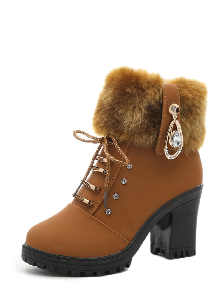 Stivali vintage in pelle nabuk con tacco spesso e peluche