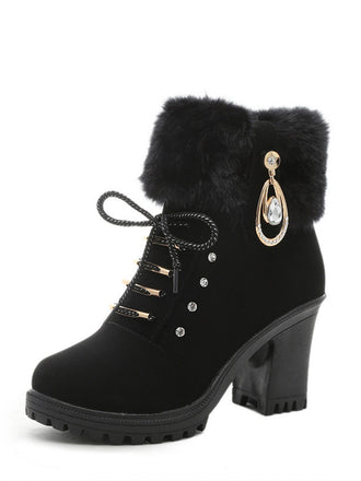 Stivali vintage in pelle nabuk con tacco spesso e peluche