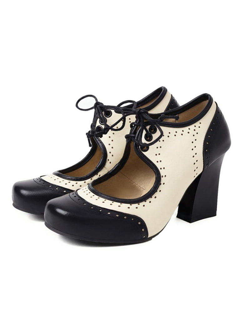 Scarpe con tacco alto traforate lacci vintage