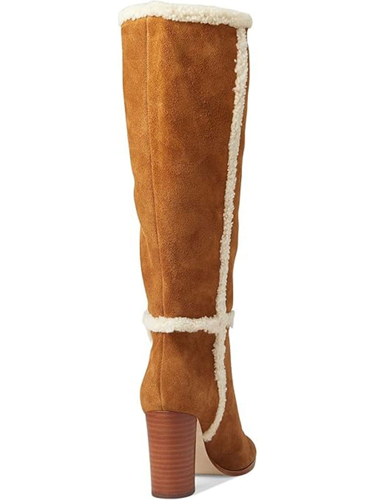 Stivali con tacco spesso in flanella marrone patchwork