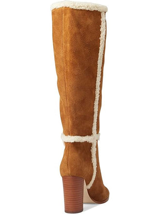 Stivali con tacco spesso in flanella marrone patchwork