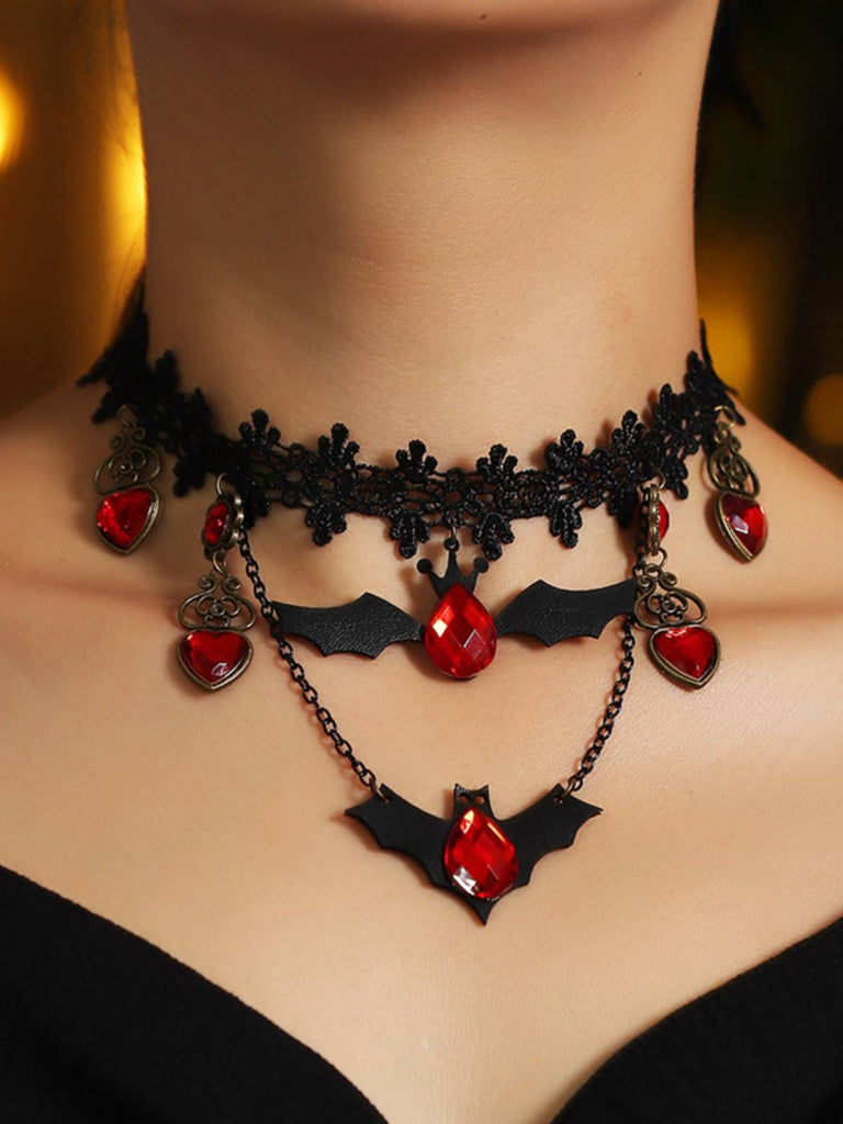 Collana con pipistrello in pizzo retrò di Halloween