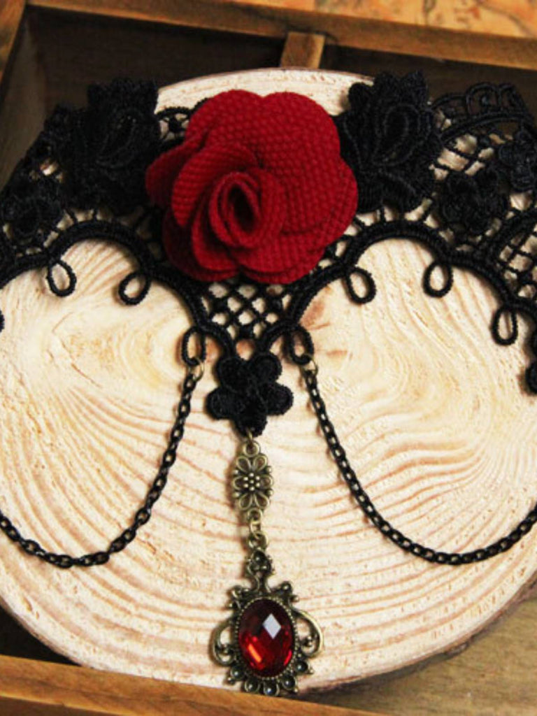 Collana di pizzo con fiore di rosa 3D di Halloween
