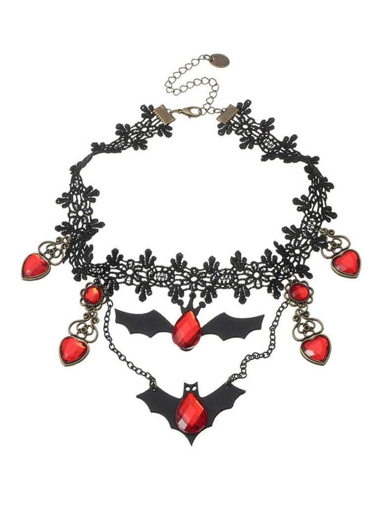 Collana con pipistrello in pizzo retrò di Halloween