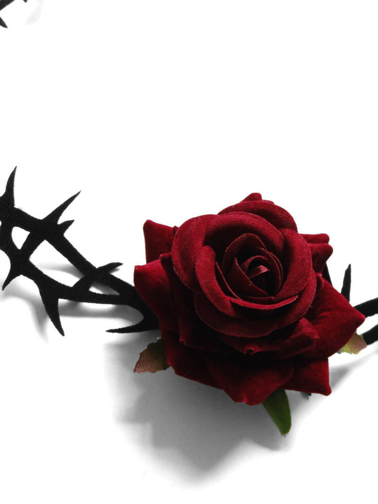 Collana in velluto con fiori di flanella e rosa retrò