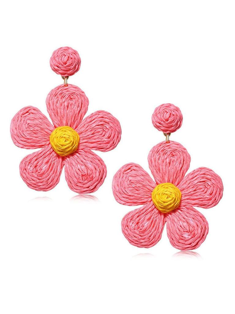 Orecchini pendenti con fiori e strass boho ruffia