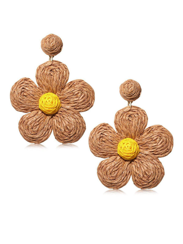 Orecchini pendenti con fiori e strass boho ruffia