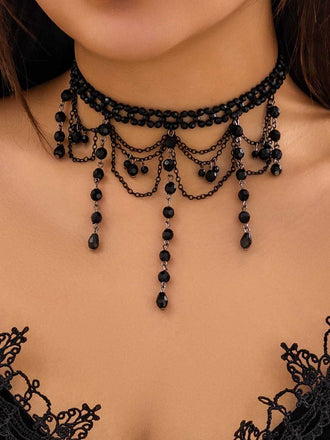 Collana gotico con nappe in cristallo artificiale nero