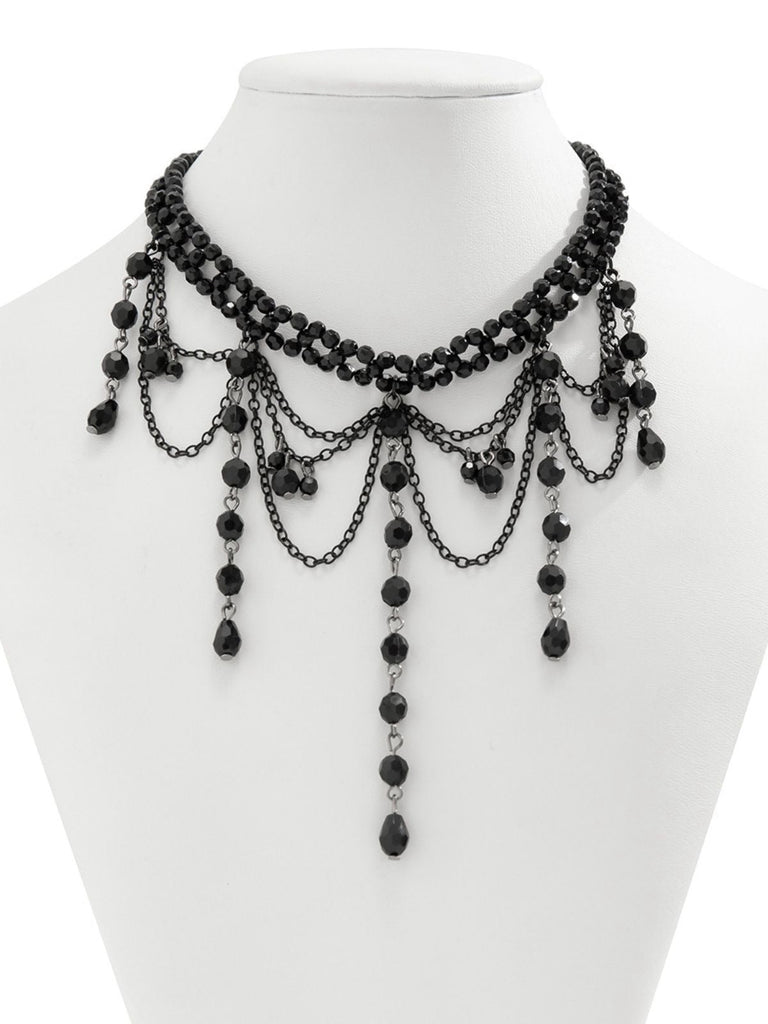 Collana gotico con nappe in cristallo artificiale nero