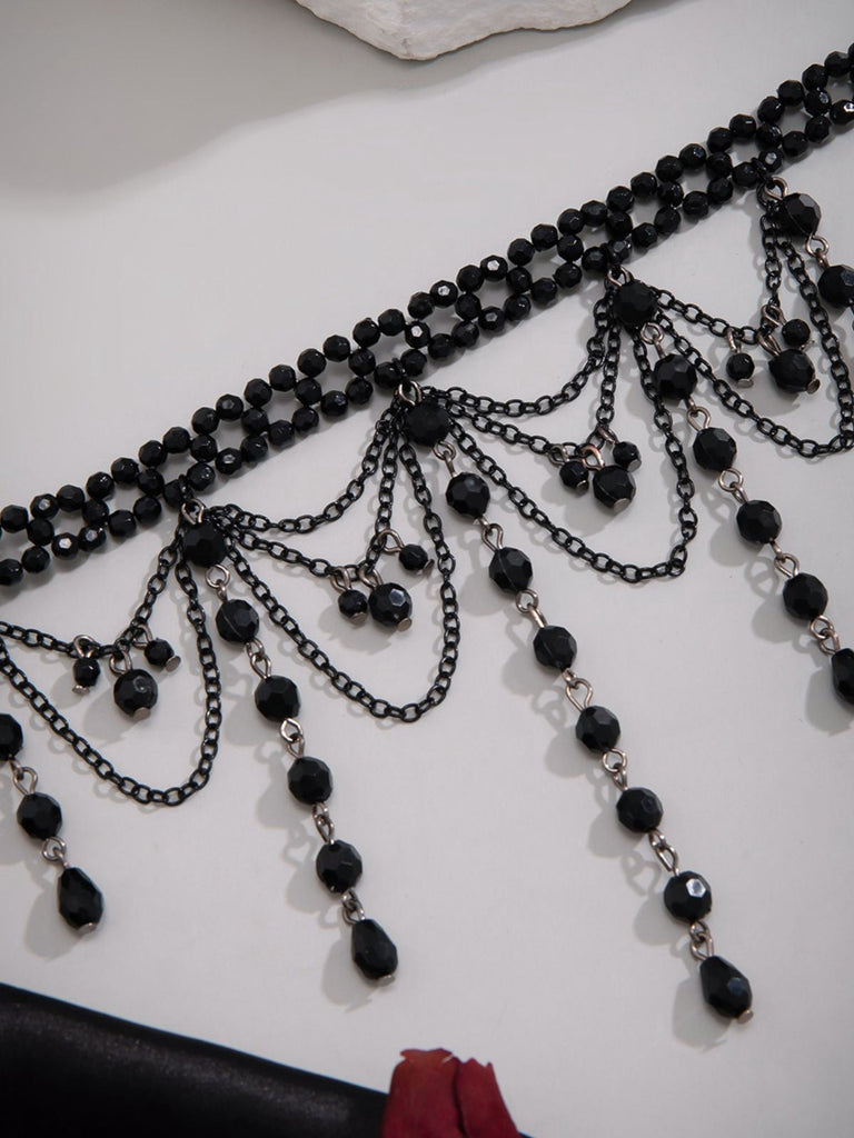 Collana gotico con nappe in cristallo artificiale nero