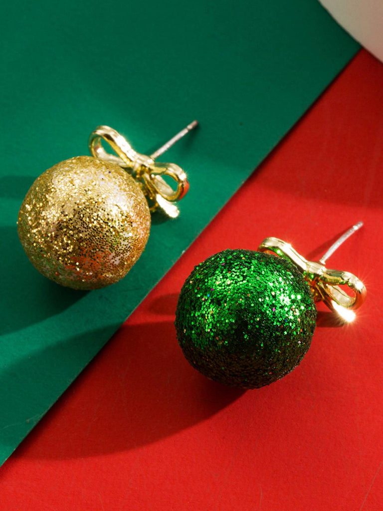 Orecchini a bottone con fiocco e paillettes a palla di Natale