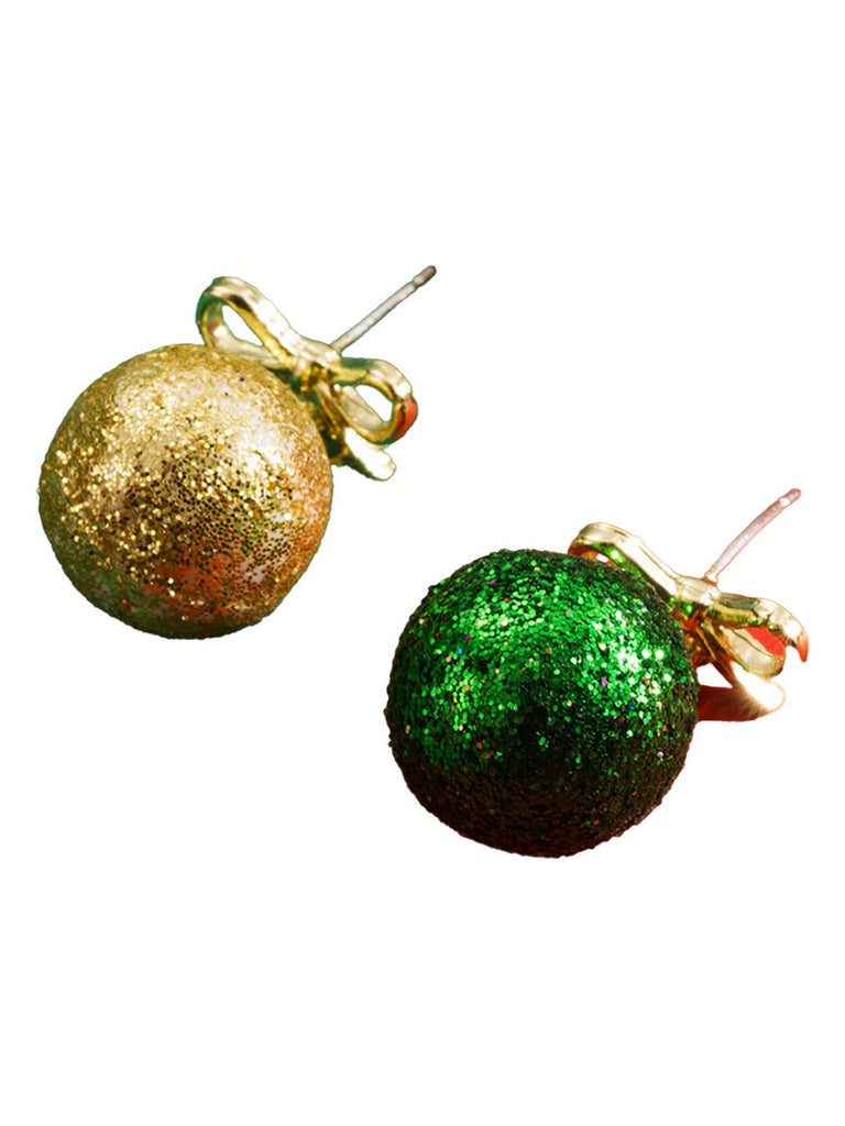 Orecchini a bottone con fiocco e paillettes a palla di Natale