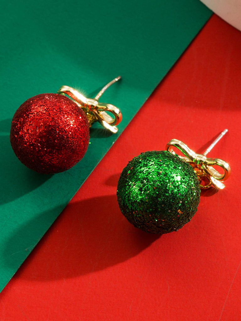 Orecchini a bottone con fiocco e paillettes a palla di Natale