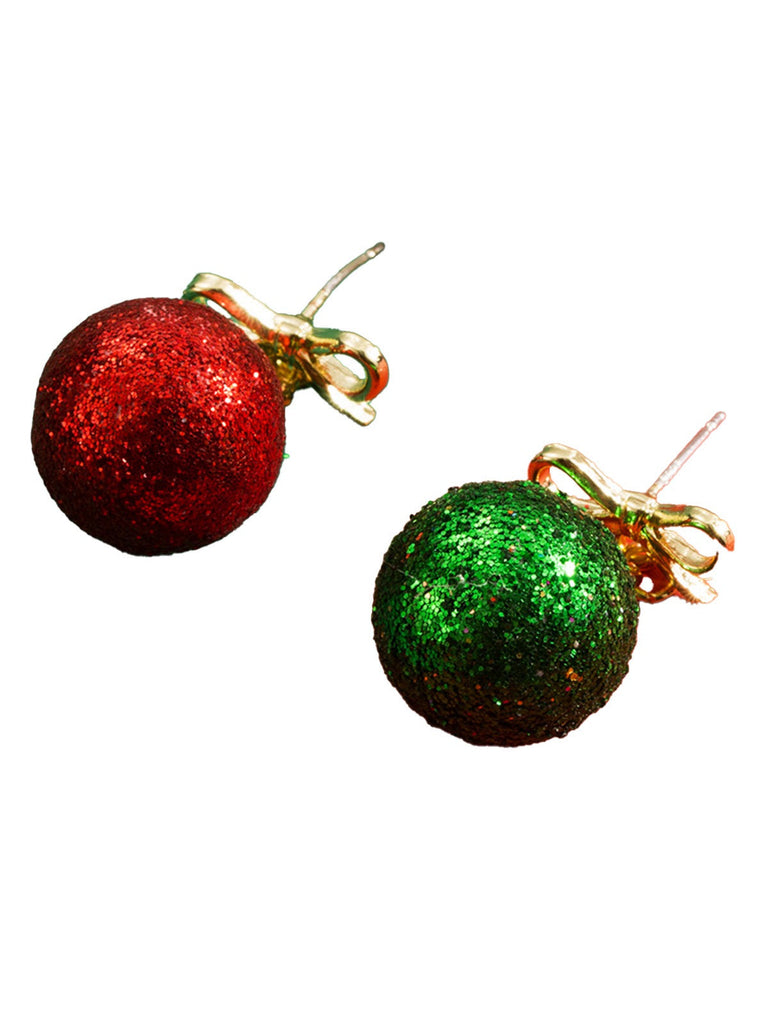 Orecchini a bottone con fiocco e paillettes a palla di Natale