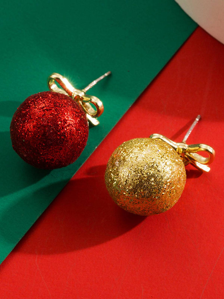 Orecchini a bottone con fiocco e paillettes a palla di Natale
