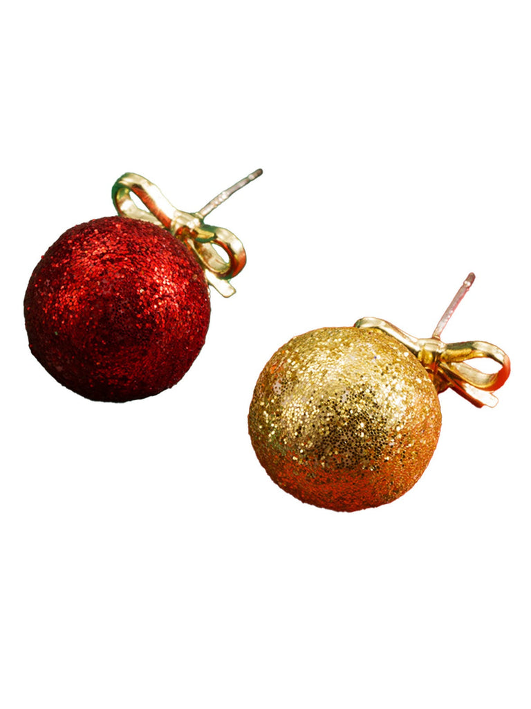 Orecchini a bottone con fiocco e paillettes a palla di Natale