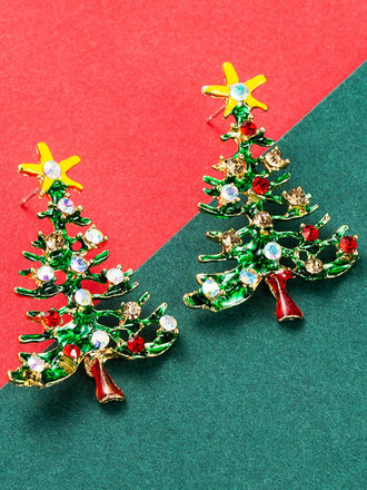 Orecchini con strass a forma di albero di Natale