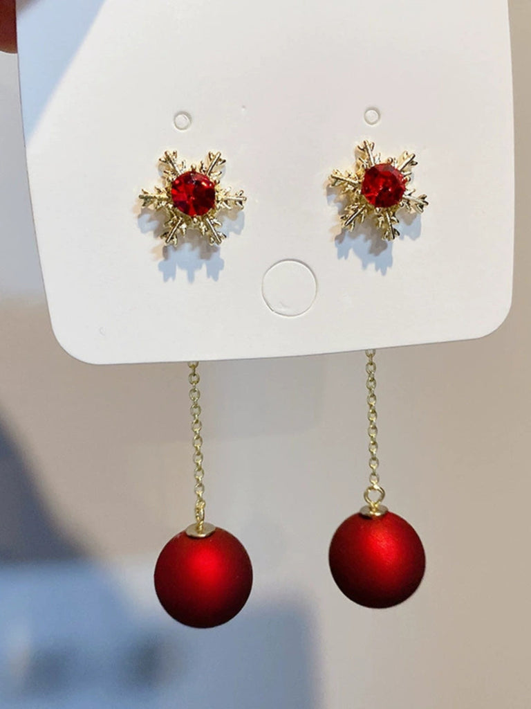 Orecchini con fiocchi di neve e palline di Natale rosso
