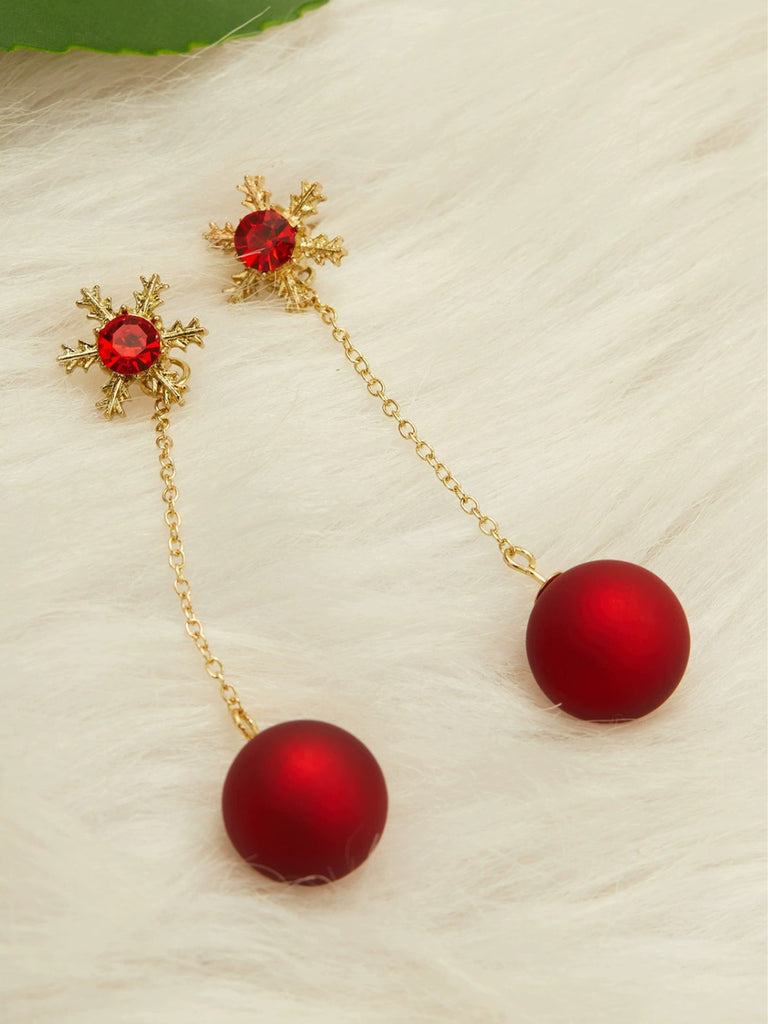Orecchini con fiocchi di neve e palline di Natale rosso