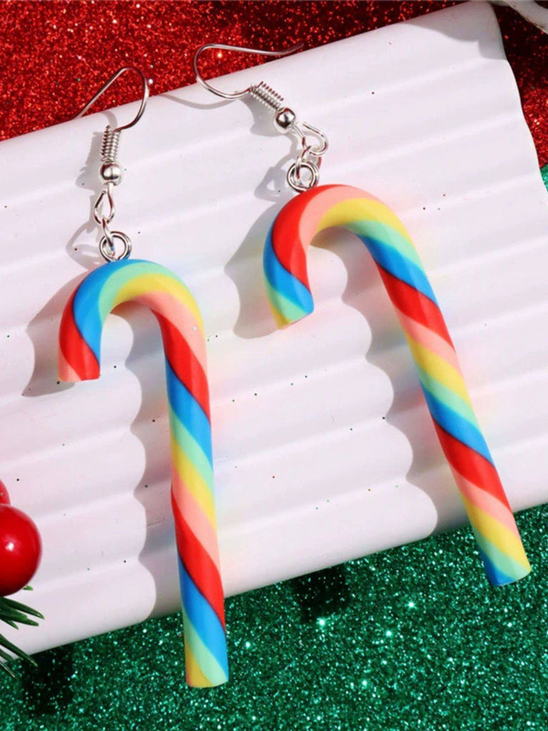 Orecchini con bastoncino di zucchero arcobaleno natalizio