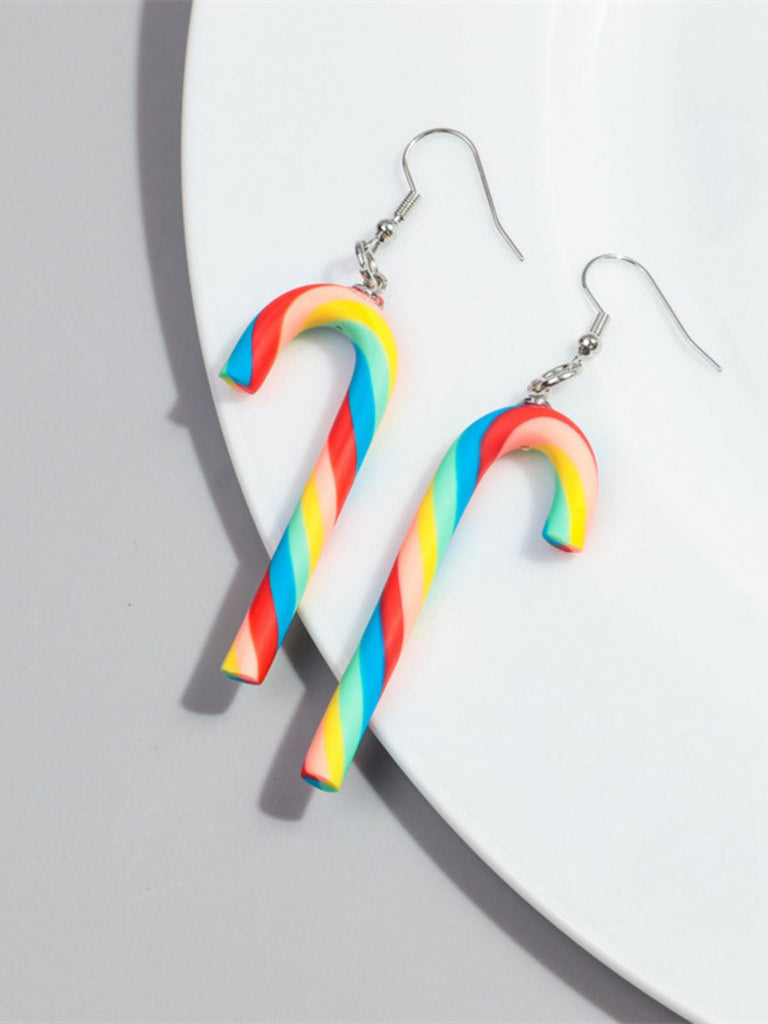 Orecchini con bastoncino di zucchero arcobaleno natalizio