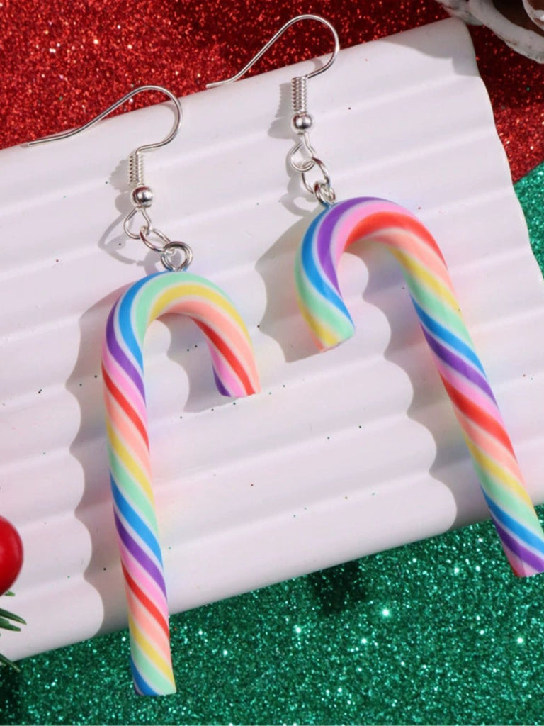 Orecchini con bastoncino di zucchero arcobaleno natalizio