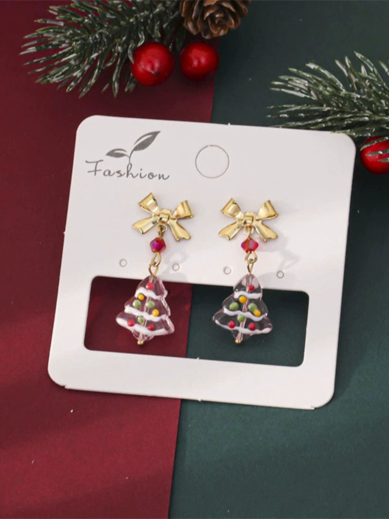 Orecchini pendenti con fiocco dorato a forma di albero di Natale