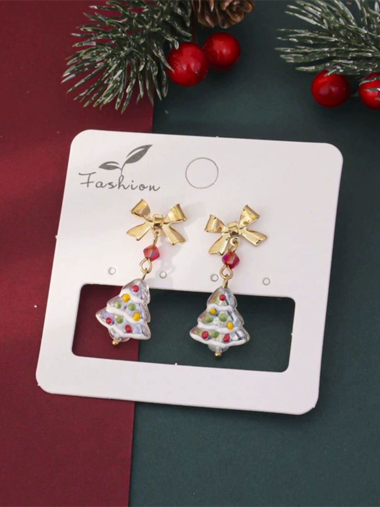 Orecchini pendenti con fiocco dorato a forma di albero di Natale