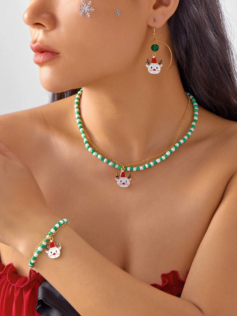 Set di collana e bracciale e orecchini con perline natalizie