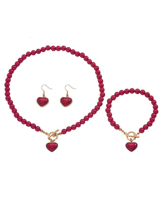 Set di collana e bracciale e orecchini con perle a cuore