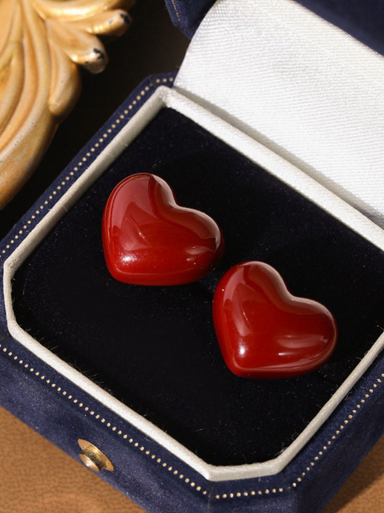 Orecchini a bottone a forma di cuore rosso San Valentino
