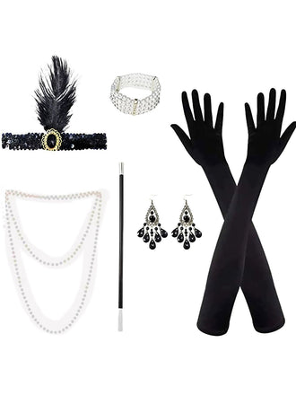 Set con cerchietto di piume e collana di perle feste Gatsby anni '20