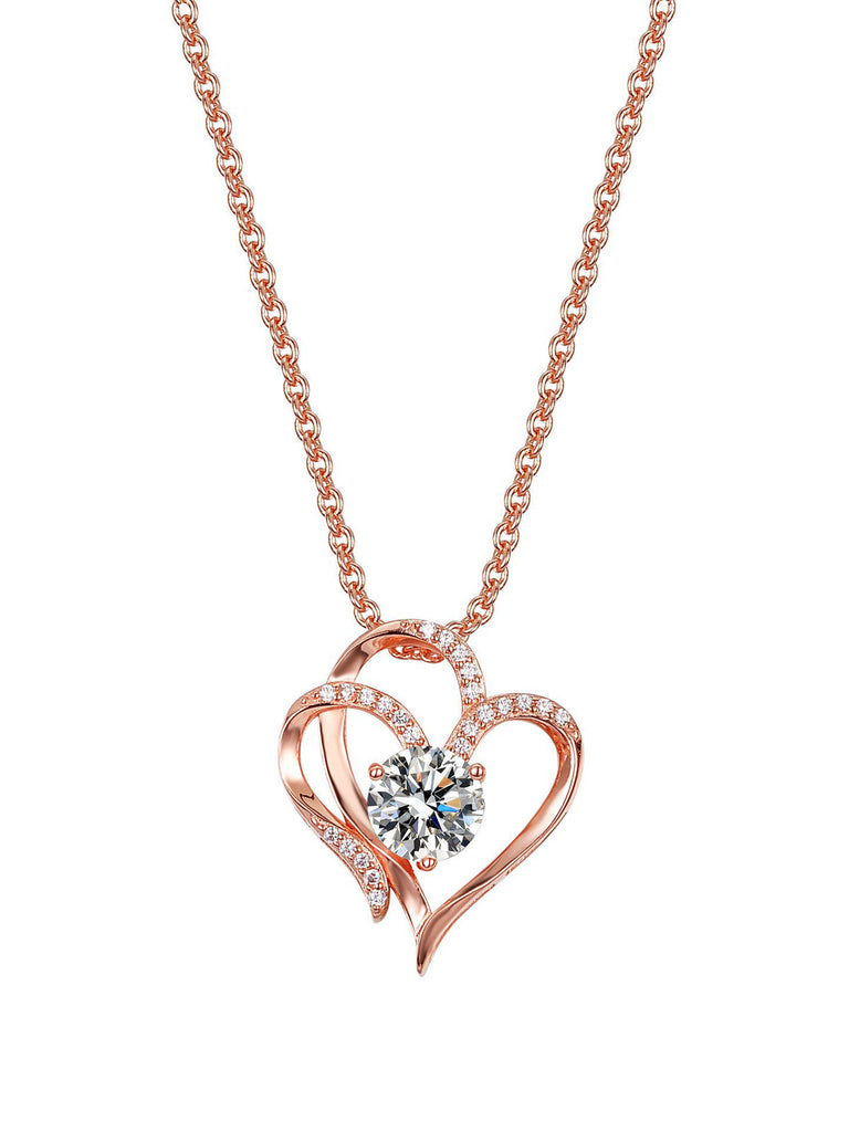 Collana Vintage Oro Doppio Cuore con Zircone Trasparente