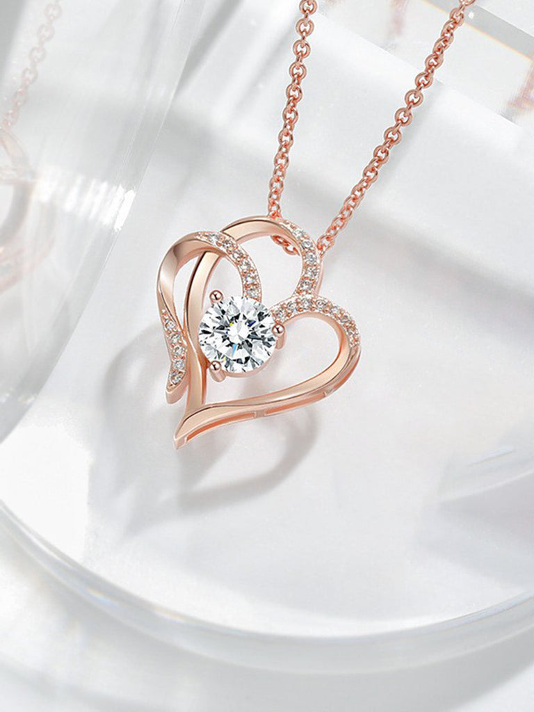 Collana Vintage Oro Doppio Cuore con Zircone Trasparente 2