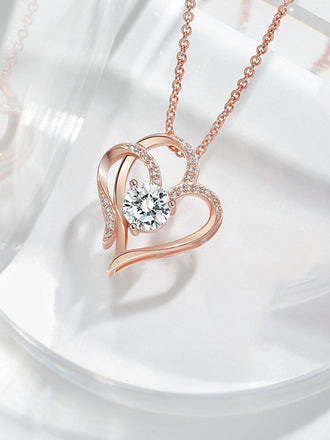 Collana Vintage Oro Doppio Cuore con Zircone Trasparente 2