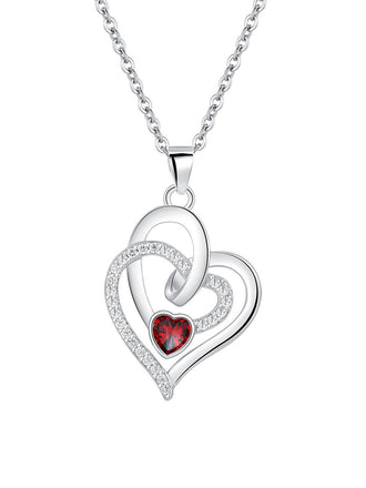 Collana Vintage Doppio Cuore Intrecciato con Cristallo Rosso d'Amore