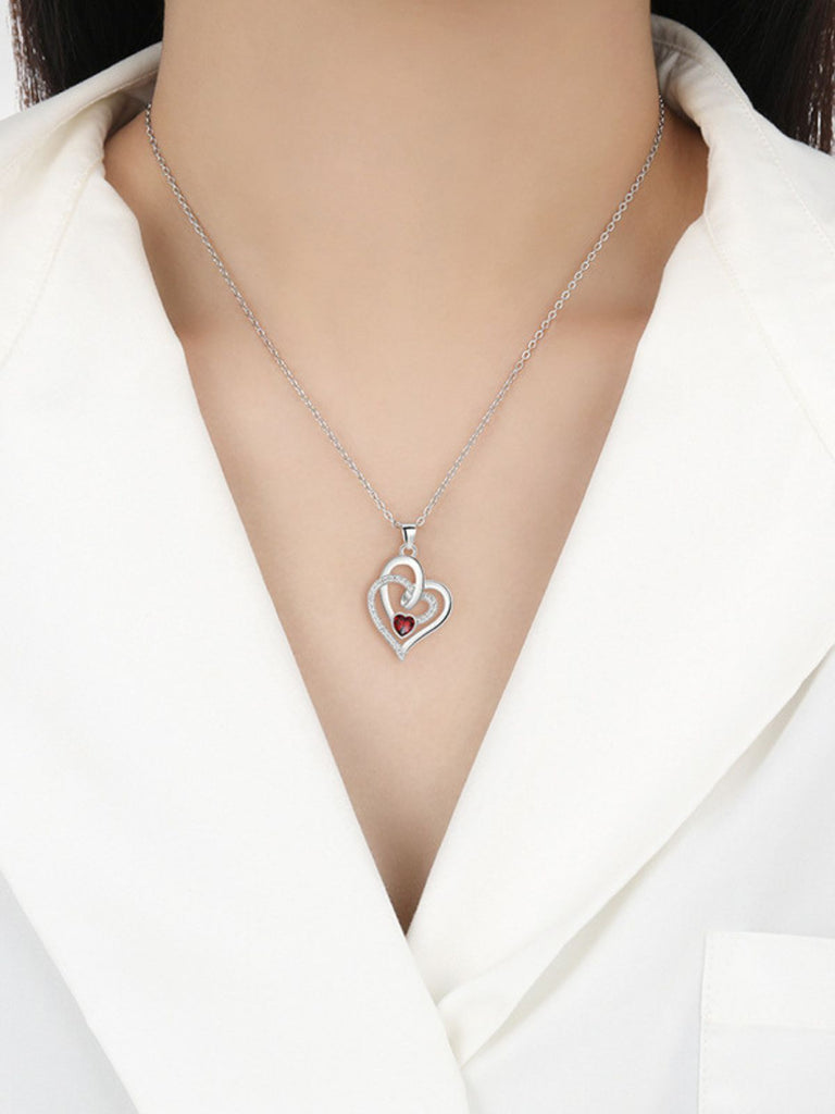 Collana Vintage Doppio Cuore Intrecciato con Cristallo Rosso d'Amore 2