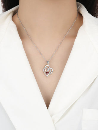 Collana Vintage Doppio Cuore Intrecciato con Cristallo Rosso d'Amore 2