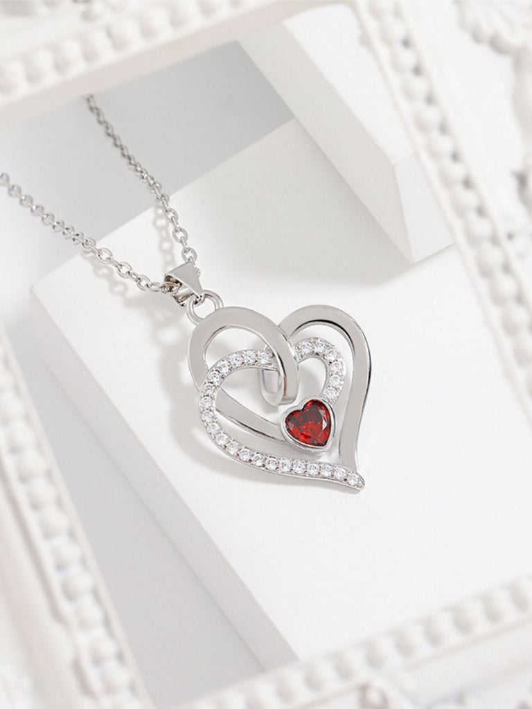 Collana Vintage Doppio Cuore Intrecciato con Cristallo Rosso d'Amore 3