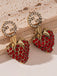 Orecchini Fragola in Metallo con Strass Rosso